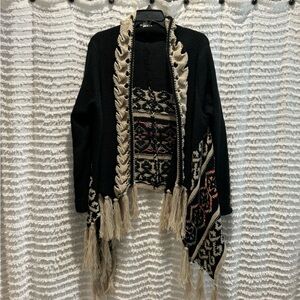 Crece Poncho-Style Cardigan With Full Sleeves Size S/M Black With Color Accents